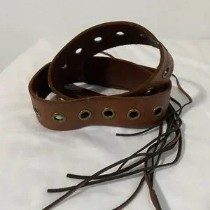 LEVI\'S Vtg Women Double Linea Gold Silver Tone Studded Leather Belt Fringes XL Levi main image 2